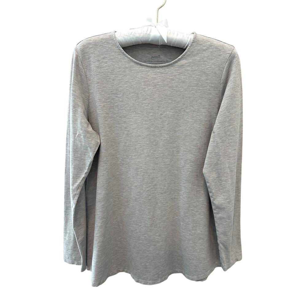 PURE JILL Pima Cotton Stretch Shirttail Tee Gray Long Sleeve Crewneck Top Small